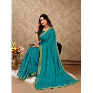 Generic Women's Vichitra Swiroshki Butta Saree With Unstitched Blouse (Teal Blue, 5-6 Mtrs)