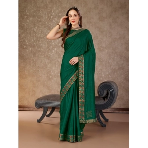 Generic Women's Vichitra Swiroshki Butta Saree With Unstitched Blouse (Green, 5-6 Mtrs)