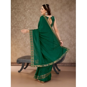 Generic Women's Vichitra Swiroshki Butta Saree With Unstitched Blouse (Green, 5-6 Mtrs)