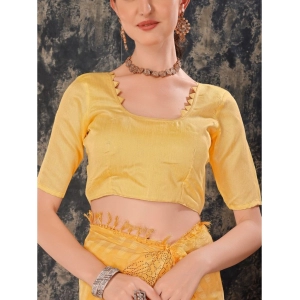 Generic Women's Chiffon Fabric Line Saree With Unstitched Blouse (Yellow, 5-6 Mtrs)