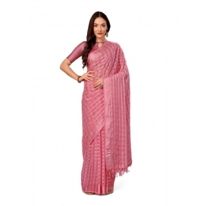 Generic Women's Chiffon Fabric Line Saree With Unstitched Blouse (Pink, 5-6 Mtrs)