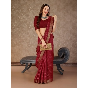 Generic Women's Vichitra Bandhini Saree With Unstitched Blouse (Maroon, 5-6 Mtrs)
