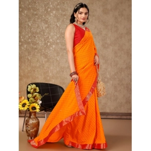 Generic Women's Vichitra Bandhini Saree With Unstitched Blouse (Yellow, 5-6 Mtrs)