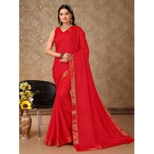 Generic Women's Vichitra Bandhini Saree With Unstitched Blouse (Red, 5-6 Mtrs)
