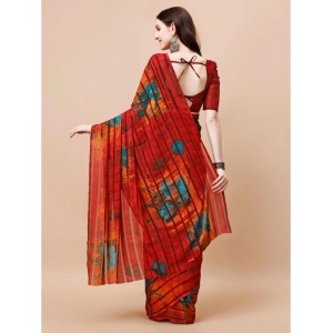 Generic Women's Georgette Floral Printed Saree With Unstitched Blouse (Maroon, 5-6 Mtrs)