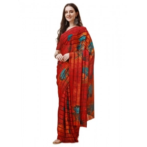 Generic Women's Georgette Floral Printed Saree With Unstitched Blouse (Maroon, 5-6 Mtrs)