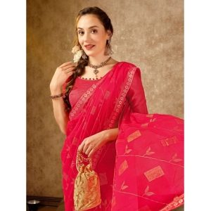 Generic Women's Zomto Patta Chiffon Saree With Unstitched Blouse (Pink, 5-6 Mtrs)