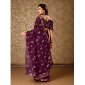 Generic Women's Zomto Patta Chiffon Saree With Unstitched Blouse (Wine, 5-6 Mtrs)