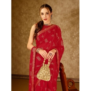 Generic Women's Zomto Patta Chiffon Saree With Unstitched Blouse (Red, 5-6 Mtrs)