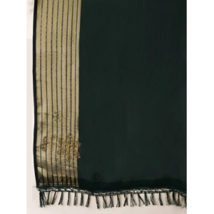 Generic Women's Chiffon Fabric Plain Saree With Unstitched Blouse (Green, 5-6 Mtrs)