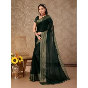 Generic Women's Chiffon Fabric Plain Saree With Unstitched Blouse (Green, 5-6 Mtrs)