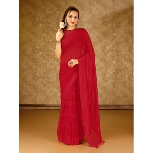 Generic Women's Chiffon Fabric Line Saree With Unstitched Blouse (Red, 5-6 Mtrs)