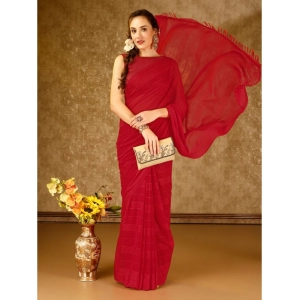 Generic Women's Chiffon Fabric Line Saree With Unstitched Blouse (Red, 5-6 Mtrs)