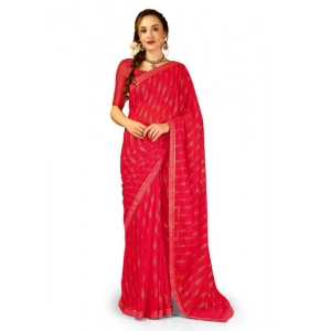 Generic Women's Zomto Laheriya Saree With Unstitched Blouse (Rani, 5-6 Mtrs)
