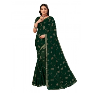 Generic Women's Zomto Patta Chiffon Saree With Unstitched Blouse (Green, 5-6 Mtrs)