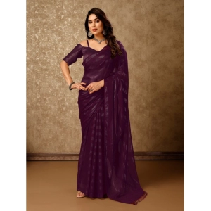 Generic Women's Chiffon Fabric Line Saree With Unstitched Blouse (Purple, 5-6 Mtrs)