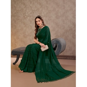 Generic Women's Chiffon Fabric Line Saree With Unstitched Blouse (Green, 5-6 Mtrs)