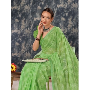 Generic Women's Zomto Checked Saree With Unstitched Blouse (Green, 5-6 Mtrs)