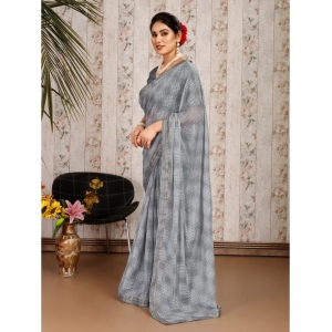 Generic Women's Zomto Checked Saree With Unstitched Blouse (Grey, 5-6 Mtrs)
