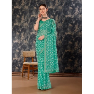 Generic Women's Zomto Printed Saree With Unstitched Blouse (Turquies Green, 5-6 Mtrs)