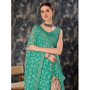 Generic Women's Zomto Printed Saree With Unstitched Blouse (Turquies Green, 5-6 Mtrs)