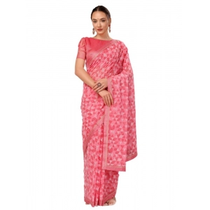 Generic Women's Zomto Printed Saree With Unstitched Blouse (Pink, 5-6 Mtrs)