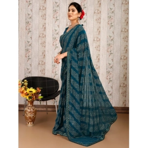 Generic Women's Zomto Bandhini Saree With Unstitched Blouse (Blue, 5-6 Mtrs)