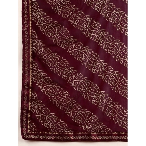 Generic Women's Zomto Bandhini Saree With Unstitched Blouse (Wine, 5-6 Mtrs)
