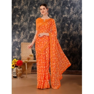 Generic Women's Zomto Printed Saree With Unstitched Blouse (Dark Orange, 5-6 Mtrs)
