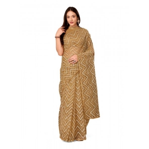 Generic Women's Linen Zig Zag Saree With Unstitched Blouse (Beige, 5-6 Mtrs)