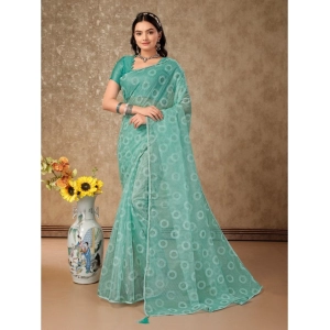 Generic Women's Linen Gola Printed Saree With Unstitched Blouse (Turquies Green, 5-6 Mtrs)