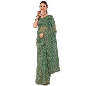 Generic Women's Linen Zig Zag Saree With Unstitched Blouse (Green, 5-6 Mtrs)