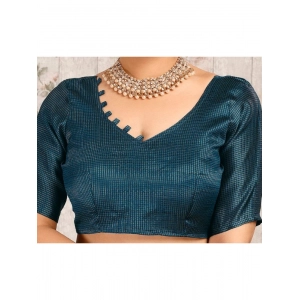 Generic Women's Vichitra Plain Saree With Unstitched Blouse (Blue, 5-6 Mtrs)