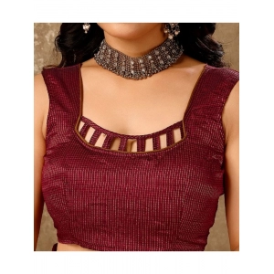 Generic Women's Vichitra Plain Saree With Unstitched Blouse (Maroon, 5-6 Mtrs)