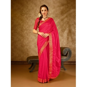 Generic Women's Vichitra Plain Saree With Unstitched Blouse (Pink, 5-6 Mtrs)