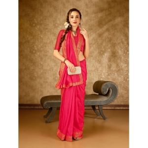 Generic Women's Vichitra Plain Saree With Unstitched Blouse (Pink, 5-6 Mtrs)