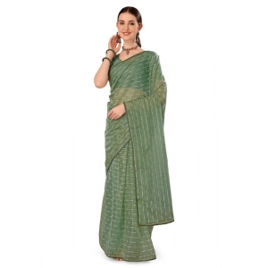 Generic Women's Linen Line Saree With Unstitched Blouse (Green, 5-6 Mtrs)