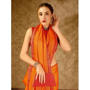 Generic Women's Vichitra Swiroshki Butta Saree With Unstitched Blouse (Yellow, 5-6 Mtrs)