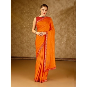 Generic Women's Vichitra Swiroshki Butta Saree With Unstitched Blouse (Yellow, 5-6 Mtrs)