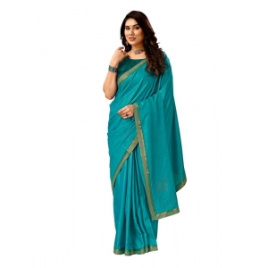 Generic Women's Vichitra Swiroshki Butta Saree With Unstitched Blouse (Teal Blue, 5-6 Mtrs)