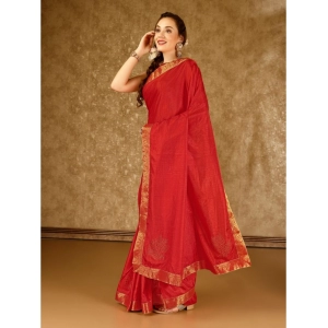 Generic Women's Vichitra Swiroshki Butta Saree With Unstitched Blouse (Red, 5-6 Mtrs)