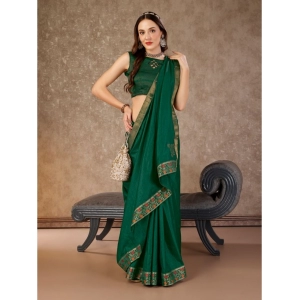 Generic Women's Vichitra Swiroshki Butta Saree With Unstitched Blouse (Green, 5-6 Mtrs)