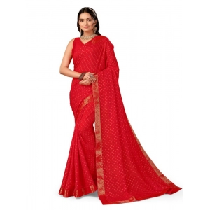 Generic Women's Vichitra Bandhini Saree With Unstitched Blouse (Red, 5-6 Mtrs)