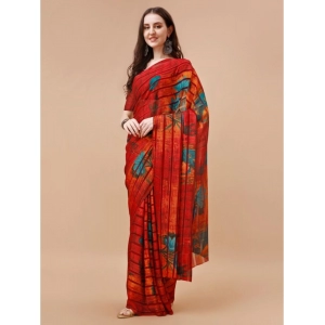 Generic Women's Georgette Floral Printed Saree With Unstitched Blouse (Maroon, 5-6 Mtrs)