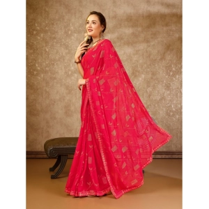 Generic Women's Zomto Patta Chiffon Saree With Unstitched Blouse (Pink, 5-6 Mtrs)