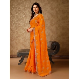 Generic Women's Zomto Patta Chiffon Saree With Unstitched Blouse (Yellow, 5-6 Mtrs)
