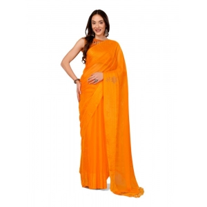Generic Women's Chiffon Fabric Plain Saree With Unstitched Blouse (Yellow, 5-6 Mtrs)
