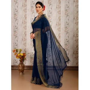 Generic Women's Chiffon Fabric Plain Saree With Unstitched Blouse (Blue, 5-6 Mtrs)