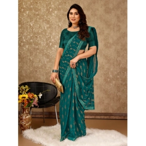 Generic Women's Zomto Laheriya Saree With Unstitched Blouse (Teal Blue, 5-6 Mtrs)