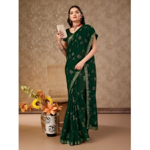 Generic Women's Zomto Patta Chiffon Saree With Unstitched Blouse (Green, 5-6 Mtrs)